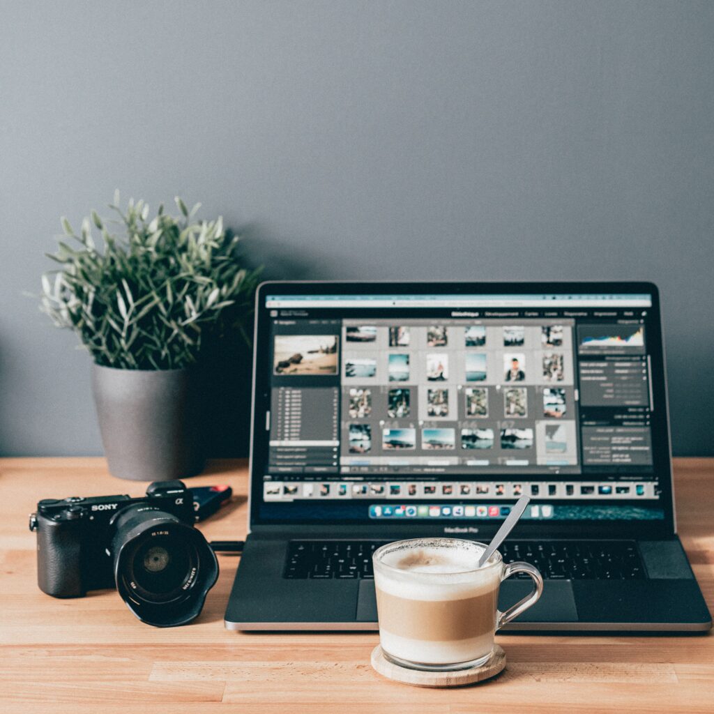 camera setup to edit photos on a laptop