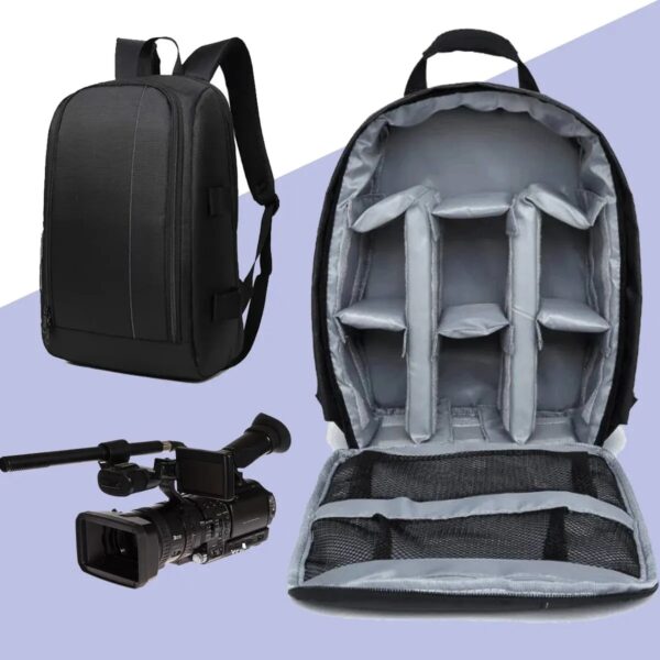 empty gray camera travel bag front