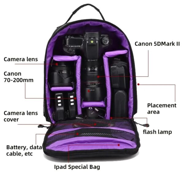 full purple camera travel bag front