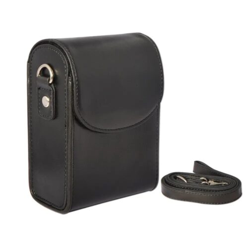black leather camera bag